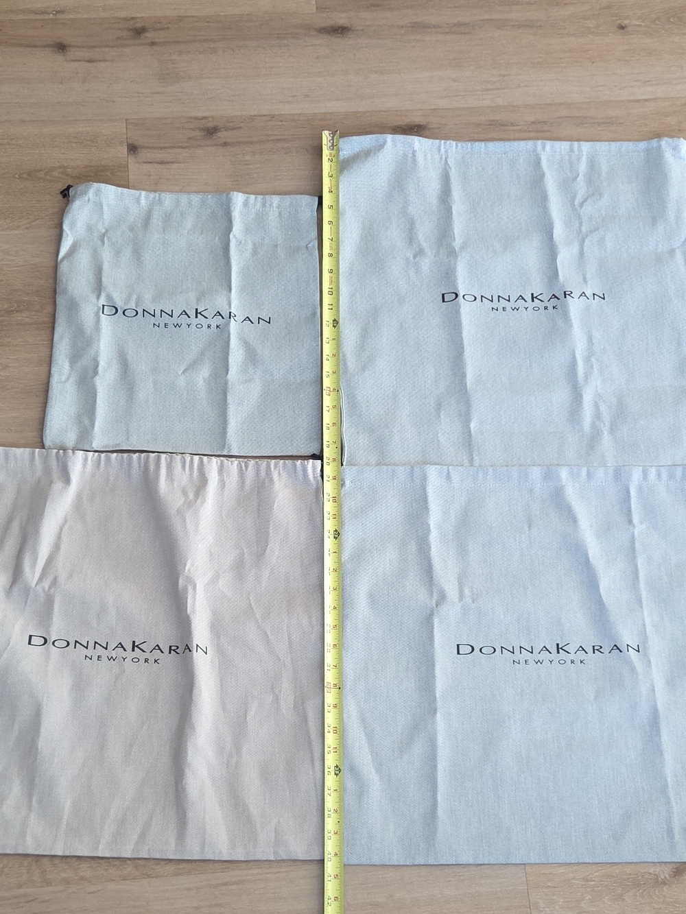 Donna Karan New York Beige/grey Drawstring Dust Bags Set of 4 Logo Lightweight
